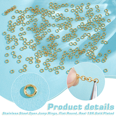 300Pcs 304 Stainless Steel Open Jump Rings STAS-UN0061-02G-01-1
