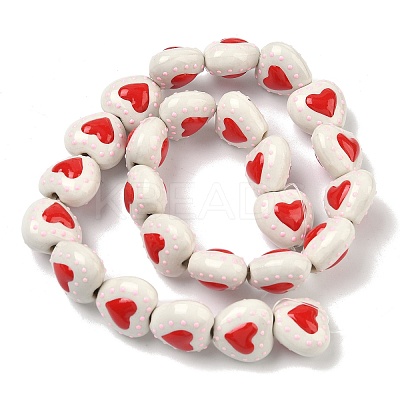 Heart Pattern Handmade Porcelain Enamel Beads PORC-G016-03N-1