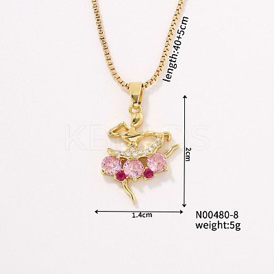 Fashionable Luxury Trendy Dancer Brass Rhinestone Pendant Necklace with Box Chain for Women Girl UY8932-1