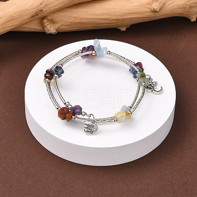 Three Loops Natural Gemstone Beaded Wrap Bracelets BJEW-JB02331-03-1
