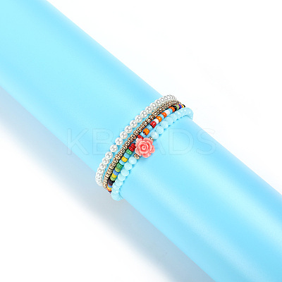 Bohemian Style Handmade Colorful Beaded Rose Flower Bracelet Set UZ0829-1