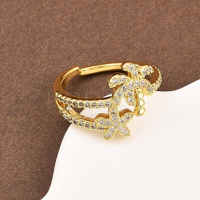 Brass Micro Pave Cubic Zirconia Cuff Rings for Women RJEW-Z113-42G-1