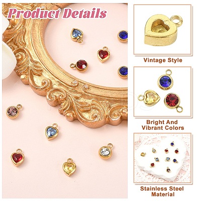 10Pcs 2 Styles 304 Stainless Steel Rhinestone Pendants STAS-YW0002-94-1