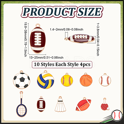 40Pcs 10 Styles Sports Goods Theme Alloy Enamel Pendants ENAM-ME0001-57-1