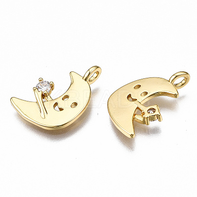 Brass Micro Pave Clear Cubic Zirconia Pendants KK-T063-78G-NF-1
