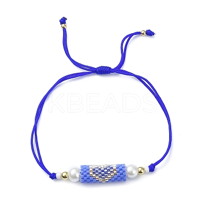 Glass Pearl & Seed Column with Heart Link Bracelet BJEW-MZ00028-02-1