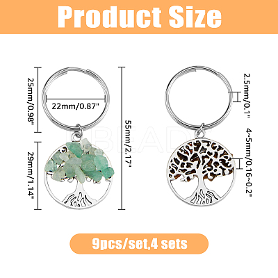 4 Sets Natural Stone Keychains KEYC-FH0001-20-1