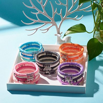 Synthetic Hematite & Polymer Clay Hieishi Stretch Bracelets Set for Women BJEW-JB07430-1