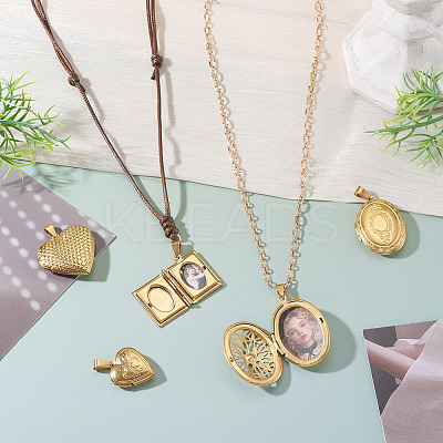 6 Pcs 6 Styles 316 Stainless Steel Locket Pendants STAS-TA0003-40-1