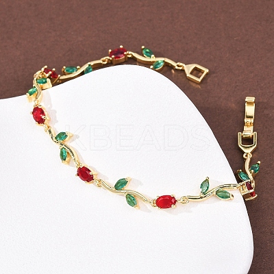 Brass Micro Pave Cubic Zirconia Link Chain Bracelets for Women BJEW-K292-01G-1