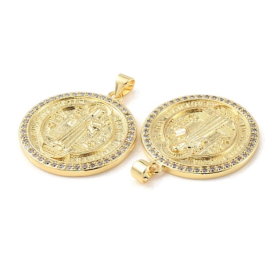 Rack Plating Brass Micro Pave Cubic Zirconia Pendants KK-C021-10G-02-1