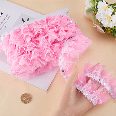 10M Polyester Flower Lace Ribbon with Paillettes OCOR-GF0003-34B-1