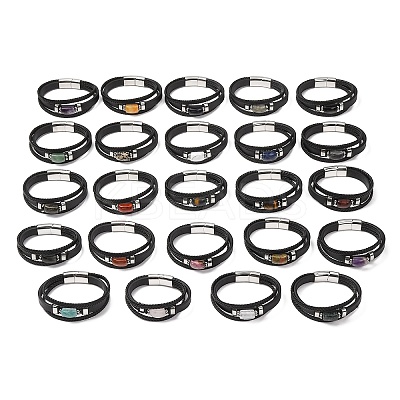 Natural Gemstone & Braided Microfiber Leather Multi-strand Bracelets for Women Men GG-CBAEA55-01-1