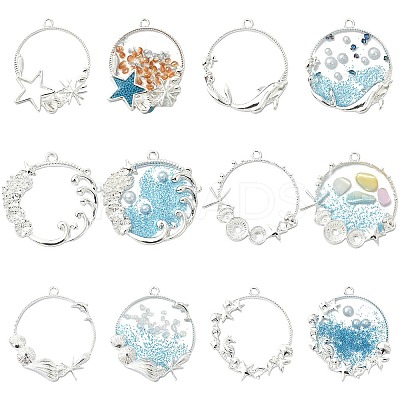 12Pcs 6 Styles Ocean Style Alloy Open Back Bezel Pendants FIND-YW0004-47-1