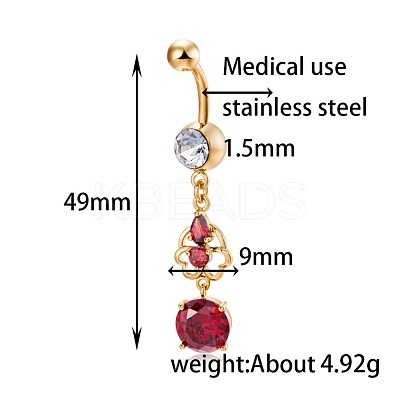 Brass Cubic Zirconia Navel Ring AJEW-EE0004-30C-1