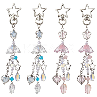 4Pcs 2 Colors Jellyfish Glass Pendant Decorations HJEW-SP0001-17-1