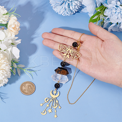 Butterfly & Moon 201 Stainless Steel Car Hanging Pendant Decorations HJEW-PH01764-1