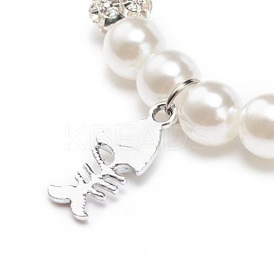 ABS Plastic Imitation Pearl  & Rhinestone Beaded Stretch Bracelet with Alloy Charm for Women BJEW-JB08526-04-1