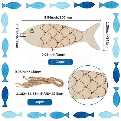 30Pcs Fish Unfinished Wood Cutouts Pendant Decorations DIY-SP0004-52-1