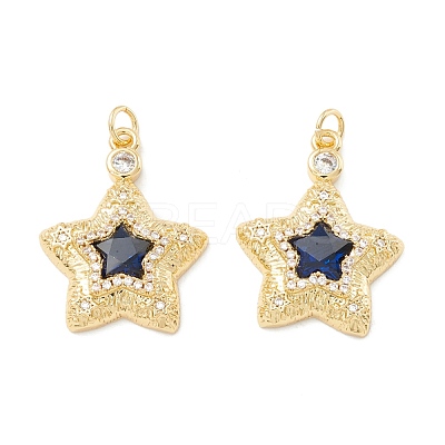 Rack Plating Brass Micro Pave Clear & Midnight Blue Cubic Zirconia Pendants KK-D073-11G-1
