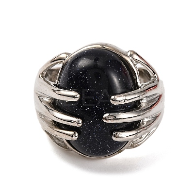Oval Synthetic Blue Goldstone Finger Ring G-Q184-06H-P-1