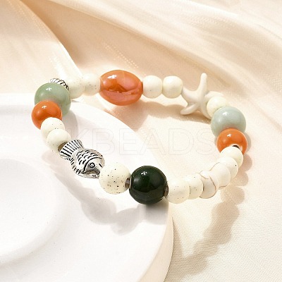 Porcelain Beads & Synthetic Howlite Beads Stretch Bracelets for Women BJEW-D307-02B-1