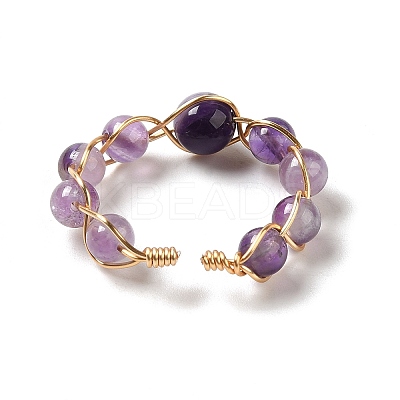 Adjustable Natural Amethyst with Brass Rings G-B075-01G-04-1