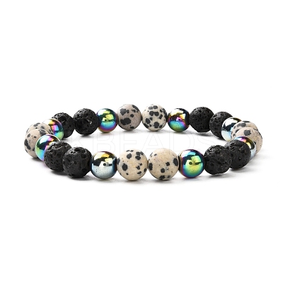 Matte Stone Round Beads Stretch Bracelets for Men Women BJEW-JB06875-1