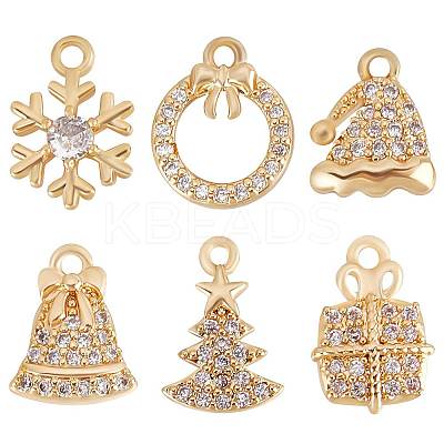 12Pcs 6 Style Brass Micro Pave Cubic Zirconia Charms KK-BBC0005-29-1