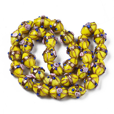Handmade Gold Sand Lampwork Beads Strands LAMP-N021-40E-1