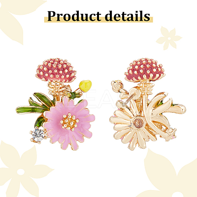 3 Pairs 3 Colors Enamel Flower with Mushroom Stud Earrings with Crystal Rhinestone EJEW-AN0003-07-1