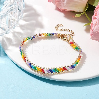 Glass Seed Braided Beaded Bracelet BJEW-MZ00058-1