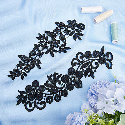 4 Pairs 2 Style Polyester & Nylon Embroidery Flower Lace Appliques DIY-GF0009-11-1