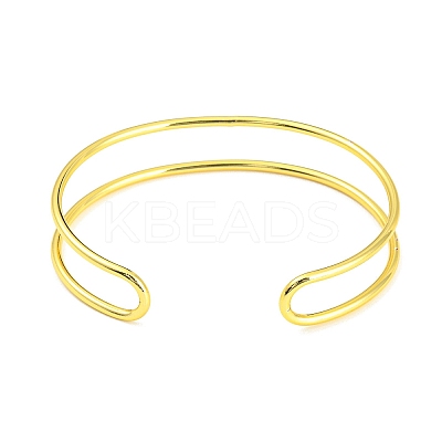 Rack Plating Brass Double Lines Cuff Bangles for Women BJEW-M304-01G-1
