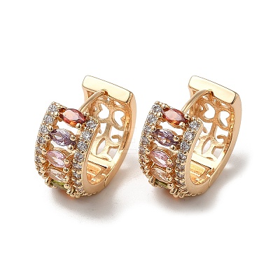 Brass Micro Pave Cubic Zirconia Hoop Earrings EJEW-M238-48KCG-1