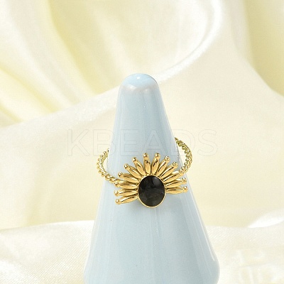 Flower 304 Stainless Steel Enamel Open Cuff Rings for Women RJEW-G338-15G-02-1