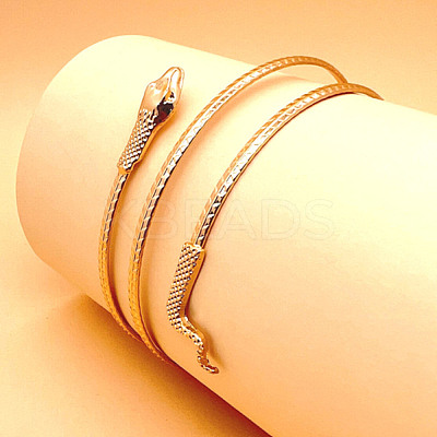Alloy Upper Arm Open Cuff Bangles for Women BJEW-U037-01B-G-1