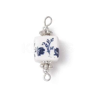 Handmade Flower Printed Porcelain Cube Links PALLOY-JF03965-02-1