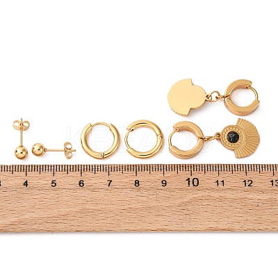 304 Stainless Steel Fan Stud & Hoop Earrring Set for Women LS-EJEW-U063-04G-1