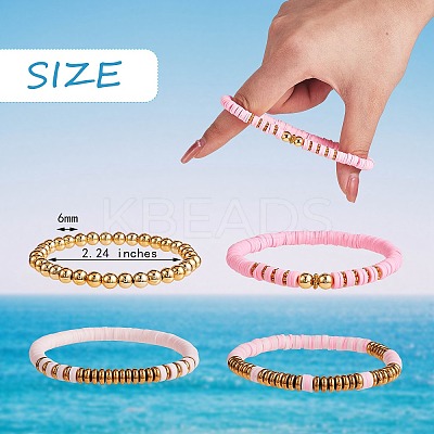 Synthetic Hematite & Polymer Clay Heishi Beads Stretch Bracelets Set BJEW-PH01487-01-1