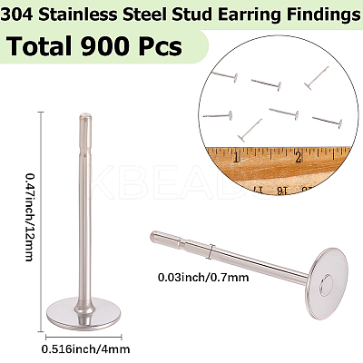 900Pcs 304 Stainless Steel Stud Earring Findings STAS-SC0010-28-1