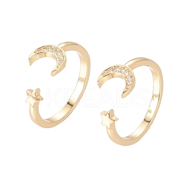 Brass Micro Pave Clear Cubic Zirconia Cuff Rings RJEW-F101-02G-1