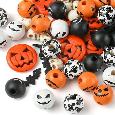 DIY Halloween Synthetic Turquoise & Round Wood Beads Jewelry Findings Kits DIY-FS0006-35-1