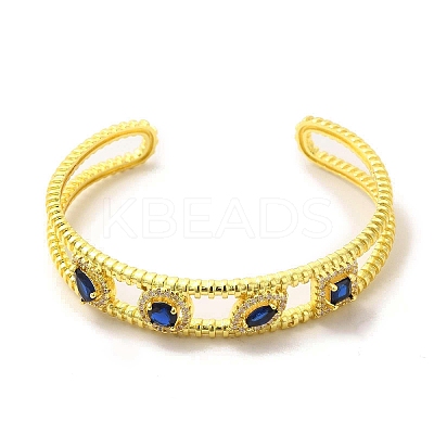 Square & Teardrop & Horse Eye Glass Open Cuff Bangle with Cubic Zirconia BJEW-A136-01G-01-1