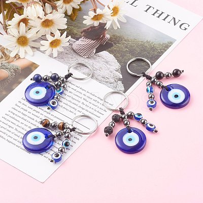 Flat Round Evil Eye Lampwork Keychain KEYC-JKC00243-1