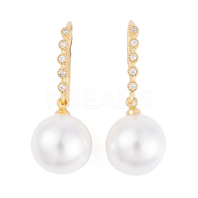 Rack Plating Brass Cubic Zirconia ABS Pearl Earring Hooks EJEW-S219-16G-03-1