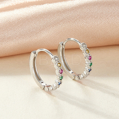 Anti-Tarnish Rhodium Plated 925 Sterling Silver Micro Pave Colorful Cubic Zirconia Hoop Earrings IY5335-2-1