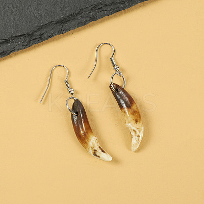 Natural Gemstone Wolf Tooth Shape Dangle Earrings with Real Tibetan Mastiff Dog Tooth FX9729-6-1