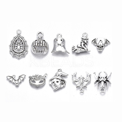 50 Pcs 10 Styles Halloween Theme Tibetan Style Alloy Pendants TIBE-X0019-16AS-RS-1