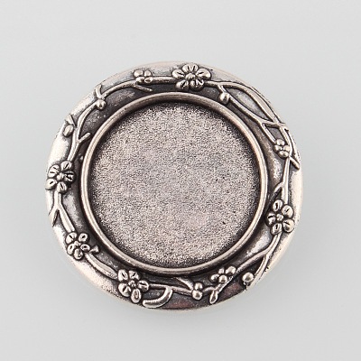 Vintage Alloy Carved Flower Brooch Cabochon Bezel Settings PALLOY-O038-18AS-1